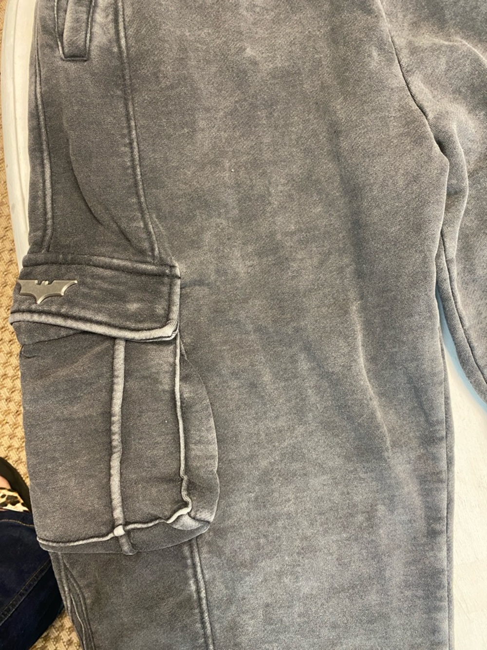 Youngla Batman Washed Gray Cargo Sweatpants with Side Pockets - Picture 4 of 9